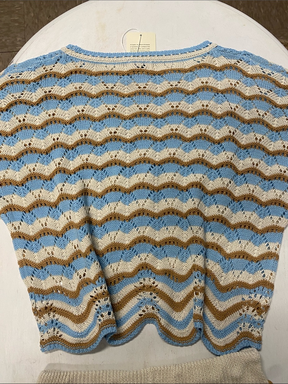 Cupshe Women’s Blue Tan & Cream Crochet Stripe Two-Piece Set - Picture 8 of 8
